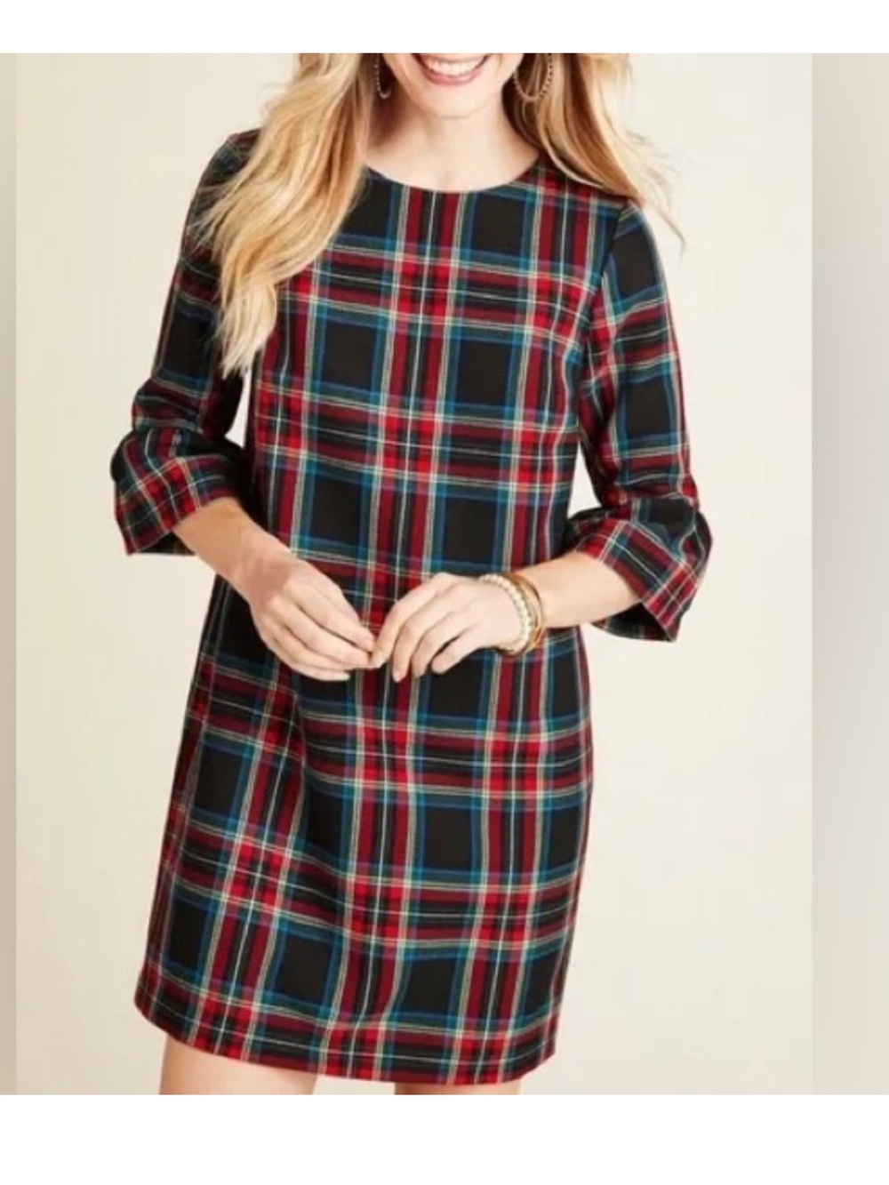 Vineyard Vines sz 4 Greenwich Shift Dress Jolly Plaid Black Short sleeve mini